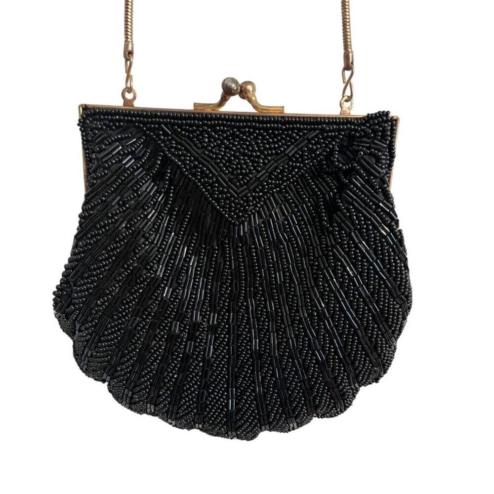 Carla Marchi Purse 6" Black Beaded Prom Homecoming Fairy Goth Whimsical 80s